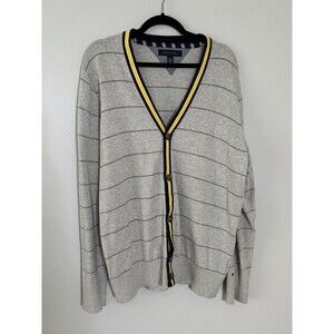 Tommy Hilfiger Gray Striped Button Cardigan Preppy 90s Men's XL‎